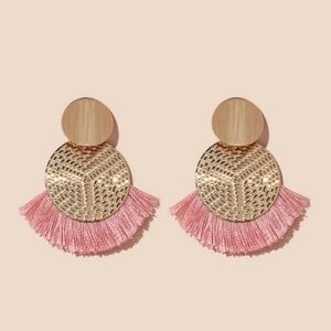 Elegant Pink and Gold Tassel Earrings